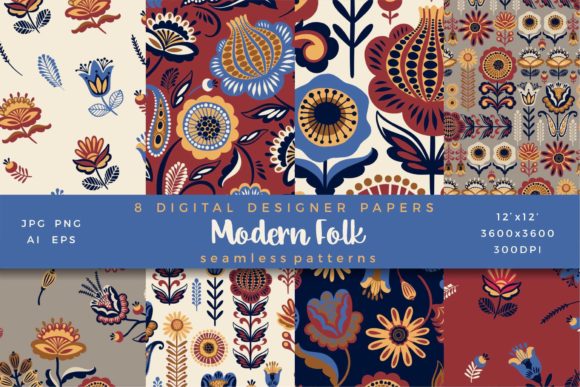 8 Folk Seamless Patterns: Modern Folk for Your Creative Projects