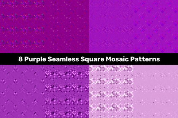 8 Purple Seamless Square Mosaic Patterns for Design Projects