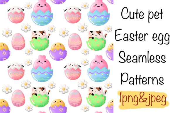 Cute Pet in Easter Egg Seamless Patterns: Five Cats, Endless Design Possibilities