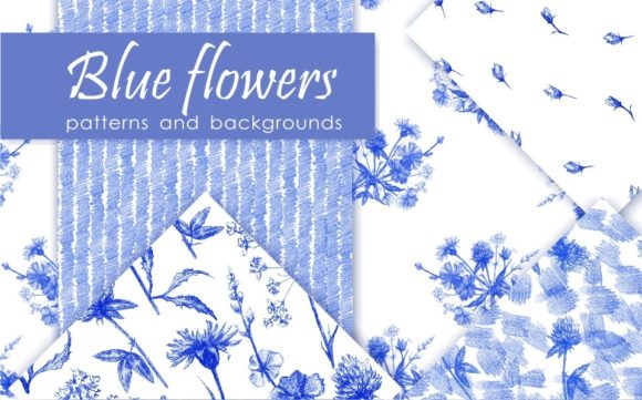 Hand Drawn Blue Floral Patterns for Creatives