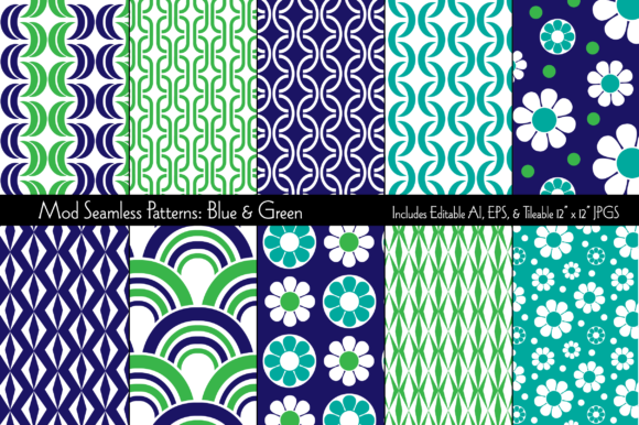 Mod Seamless Patterns Blue Green