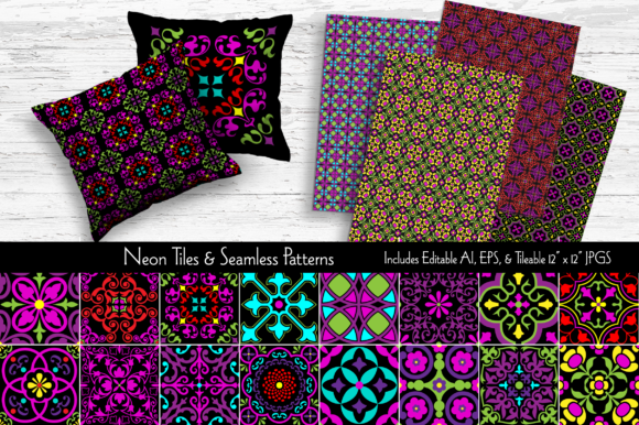 Neon Tiles Seamless Patterns