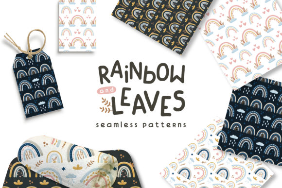 Rainbow and Leaves Seamless Patterns: A Versatile Design Resource for Creative Projects