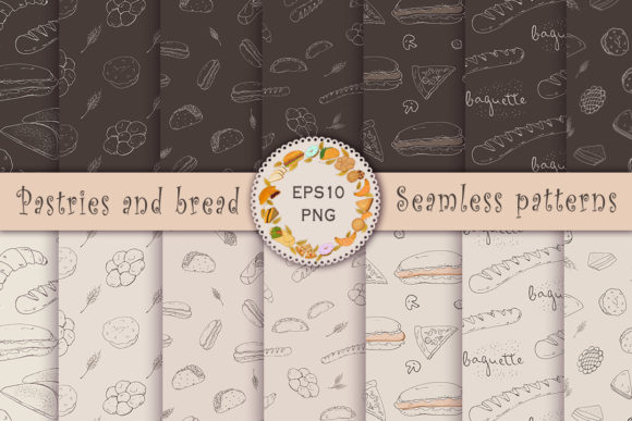 Set of Seamless Patterns with Pastries for Creators