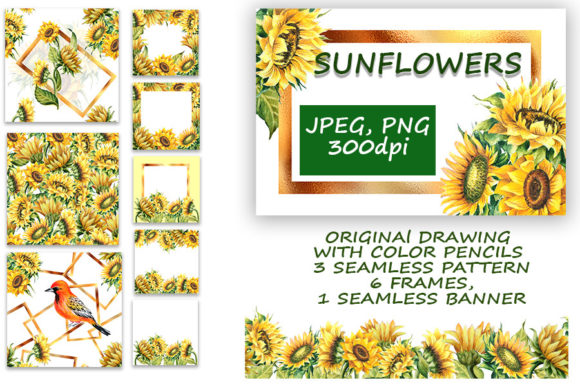 Sunflowers. Patterns and Frames Set: A Practical Asset for Streamlined Creative Workflows